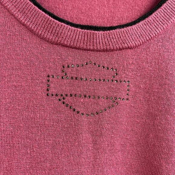 Harley Davidson Motorcycles Fitted Knit Top Bling Logo Rhinestones Small Pink - Picture 3 of 7